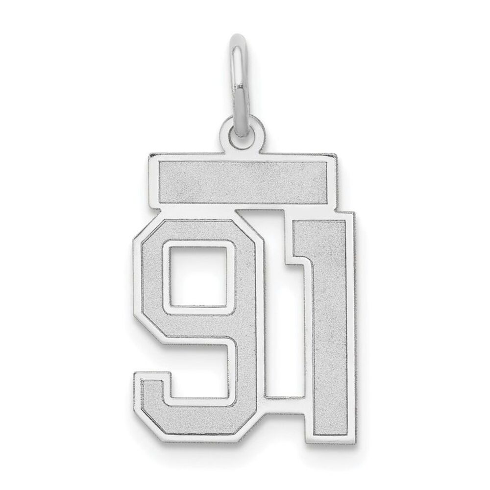 14k White Gold, Jersey Collection, Small Number 91 Pendant